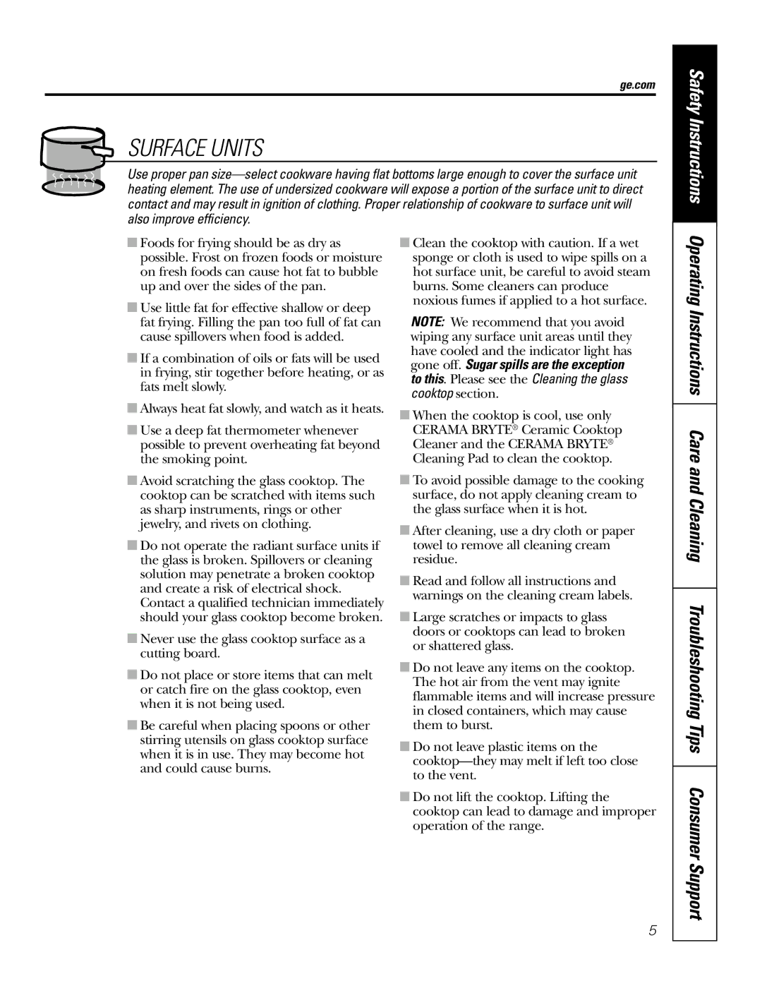 GE JBP74 owner manual Surface Units 