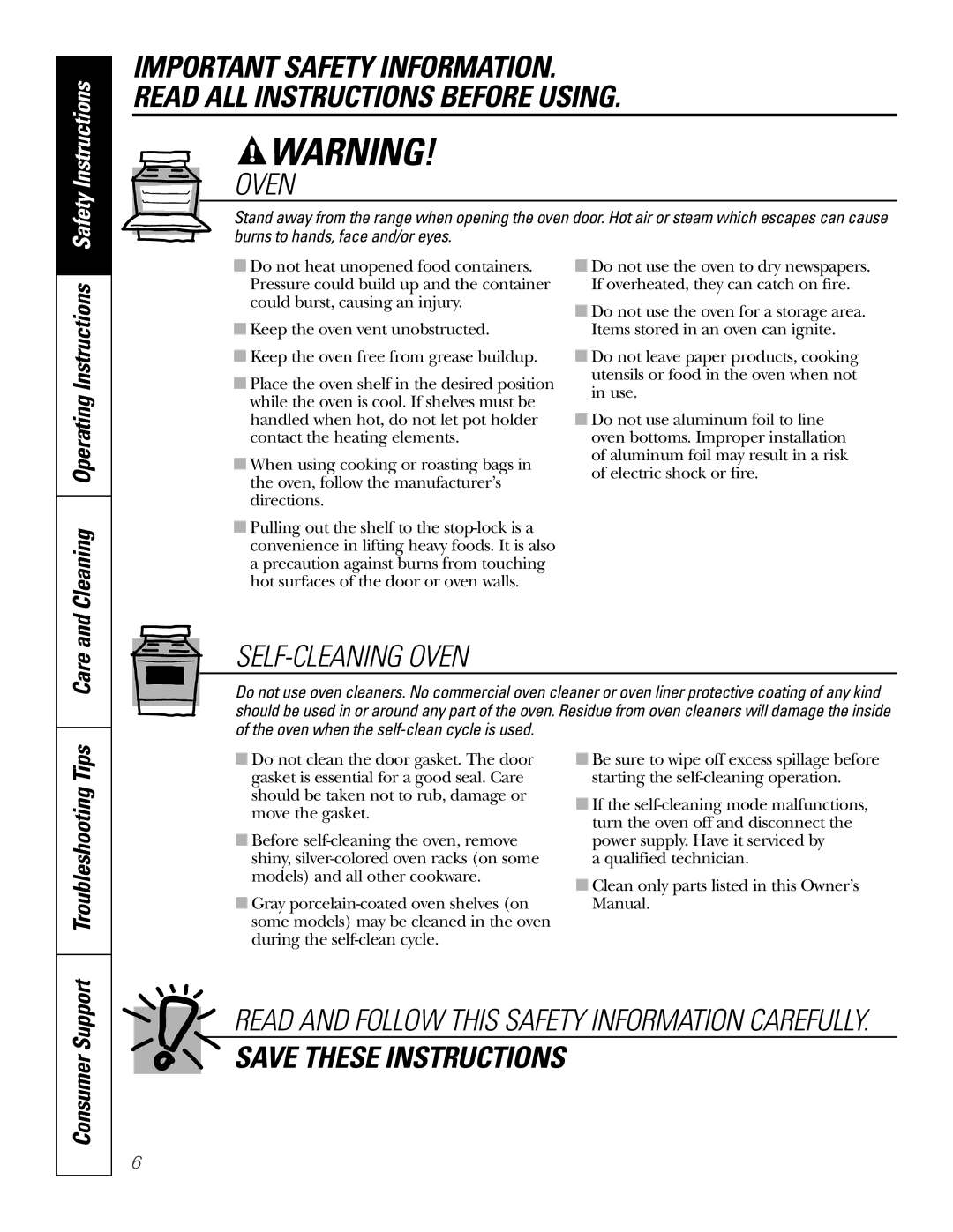 GE JBP74 owner manual Care, Troubleshooting Tips 