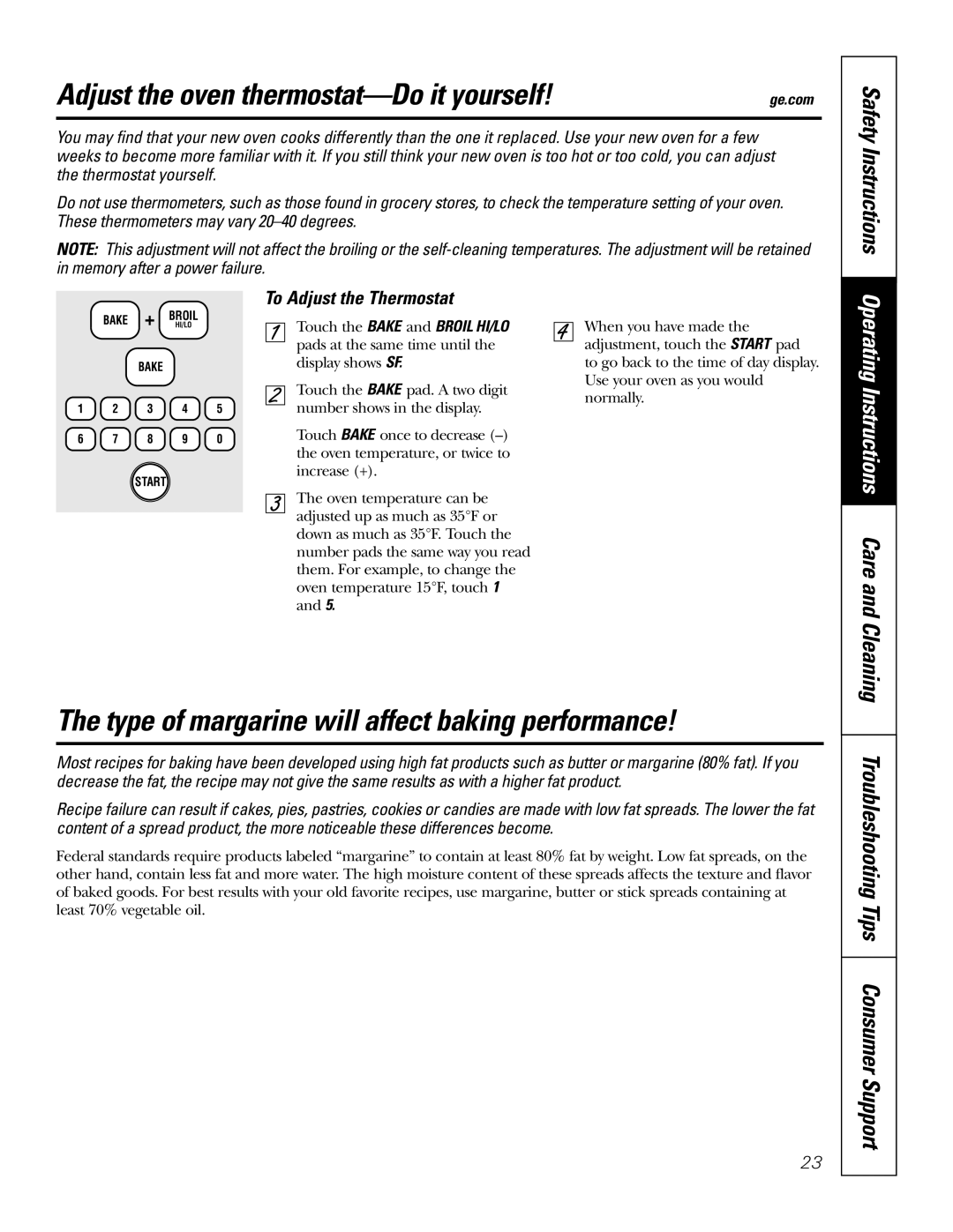 GE JBP74 owner manual Adjust the oven thermostat-Doit yourself, Safety Instructions, To Adjust the Thermostat 