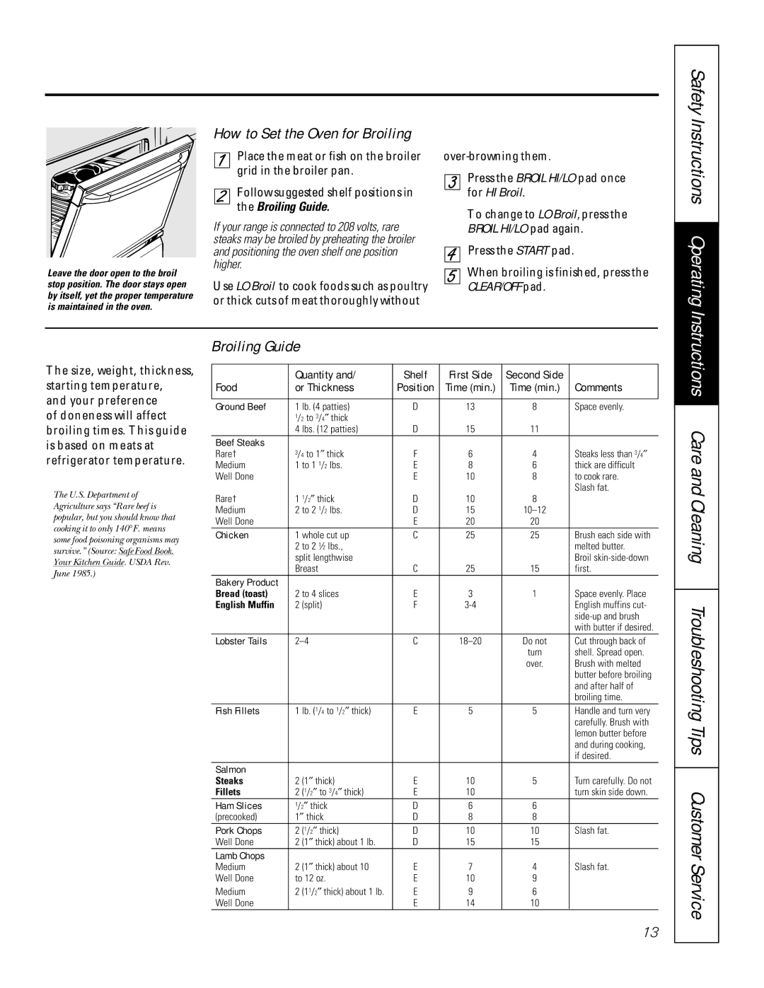 GE JBP79 owner manual How to Set the Oven for Broiling, Broiling Guide 