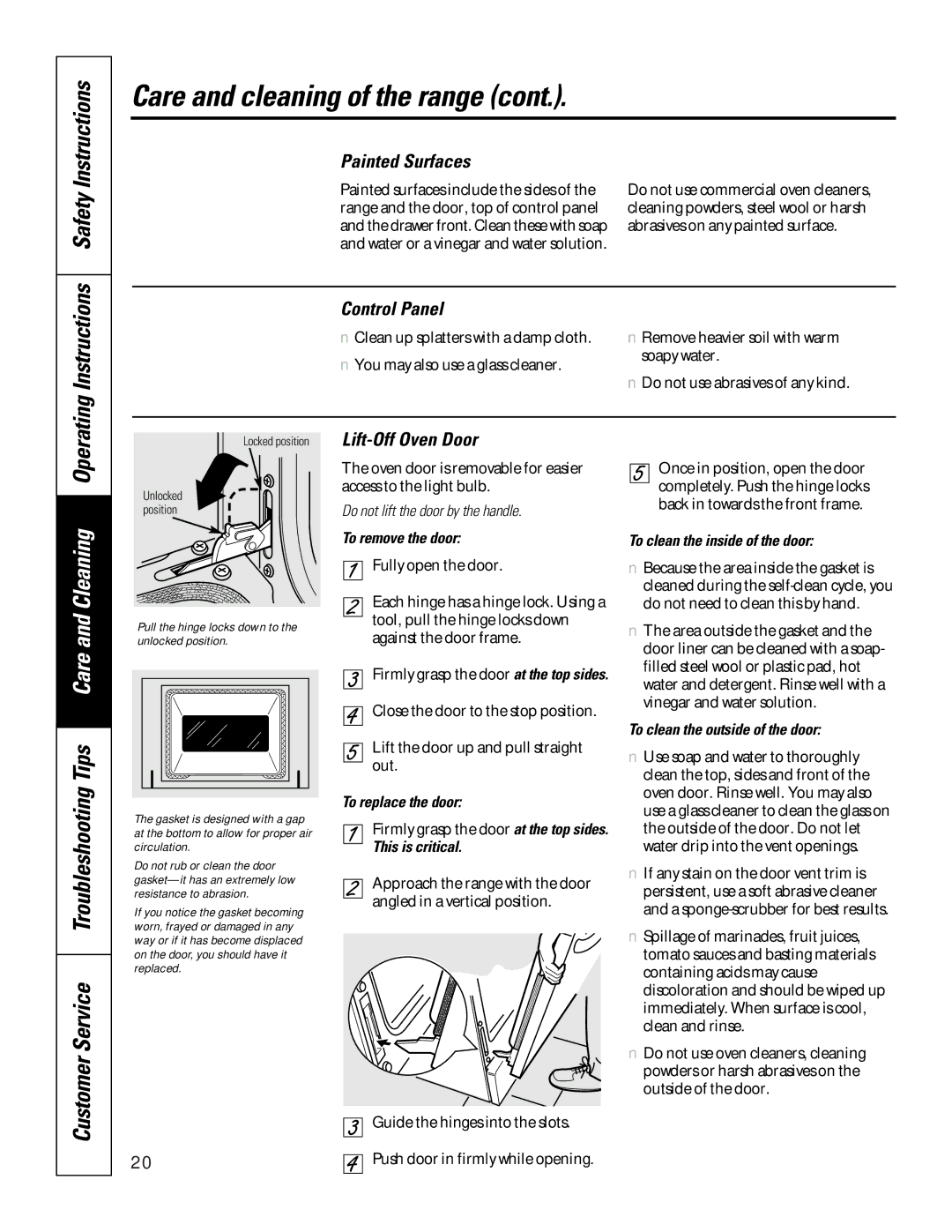 GE JBP79 owner manual Instructions Safety Instructions, Painted Surfaces, Control Panel, Lift-Off Oven Door 