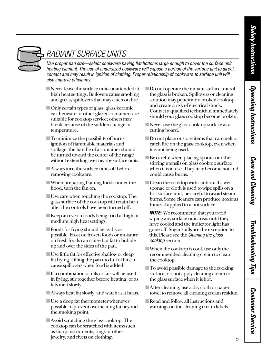 GE JBP79 owner manual Radiant Surface Units 