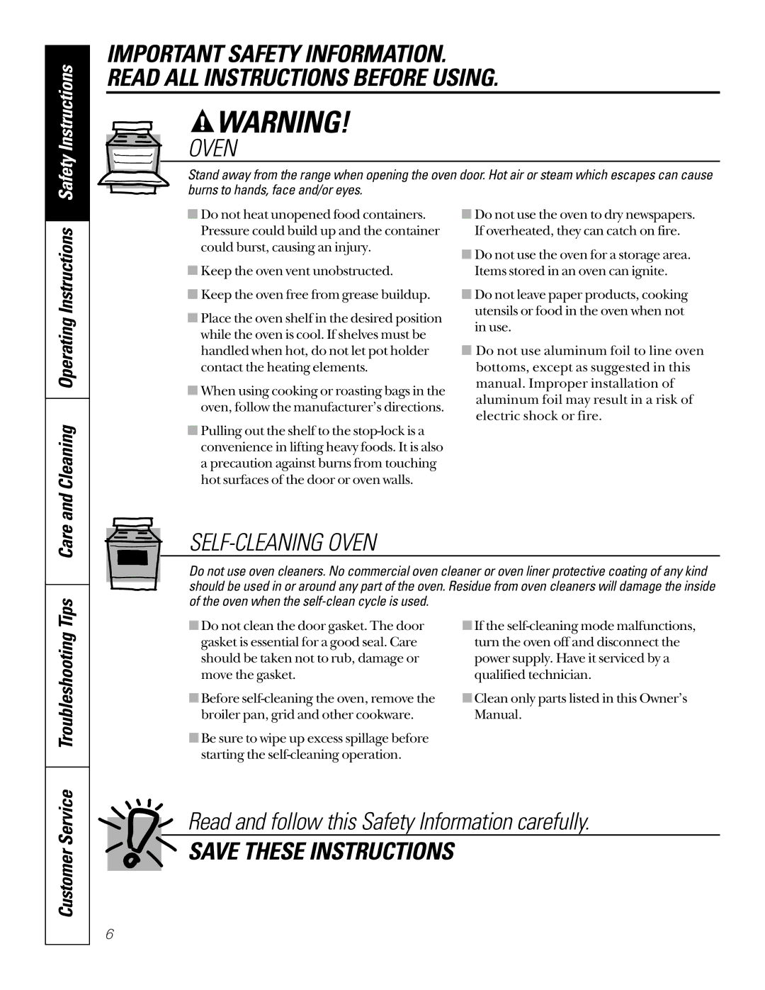 GE JBP79 owner manual Tips Care, Customer Service 