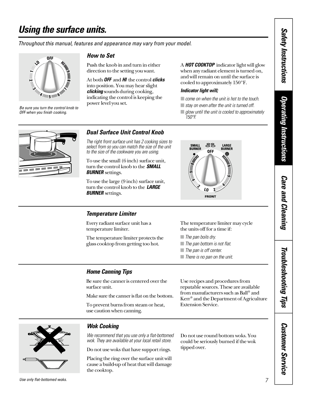 GE JBP79 owner manual Using the surface units, Safety, Cleaning 