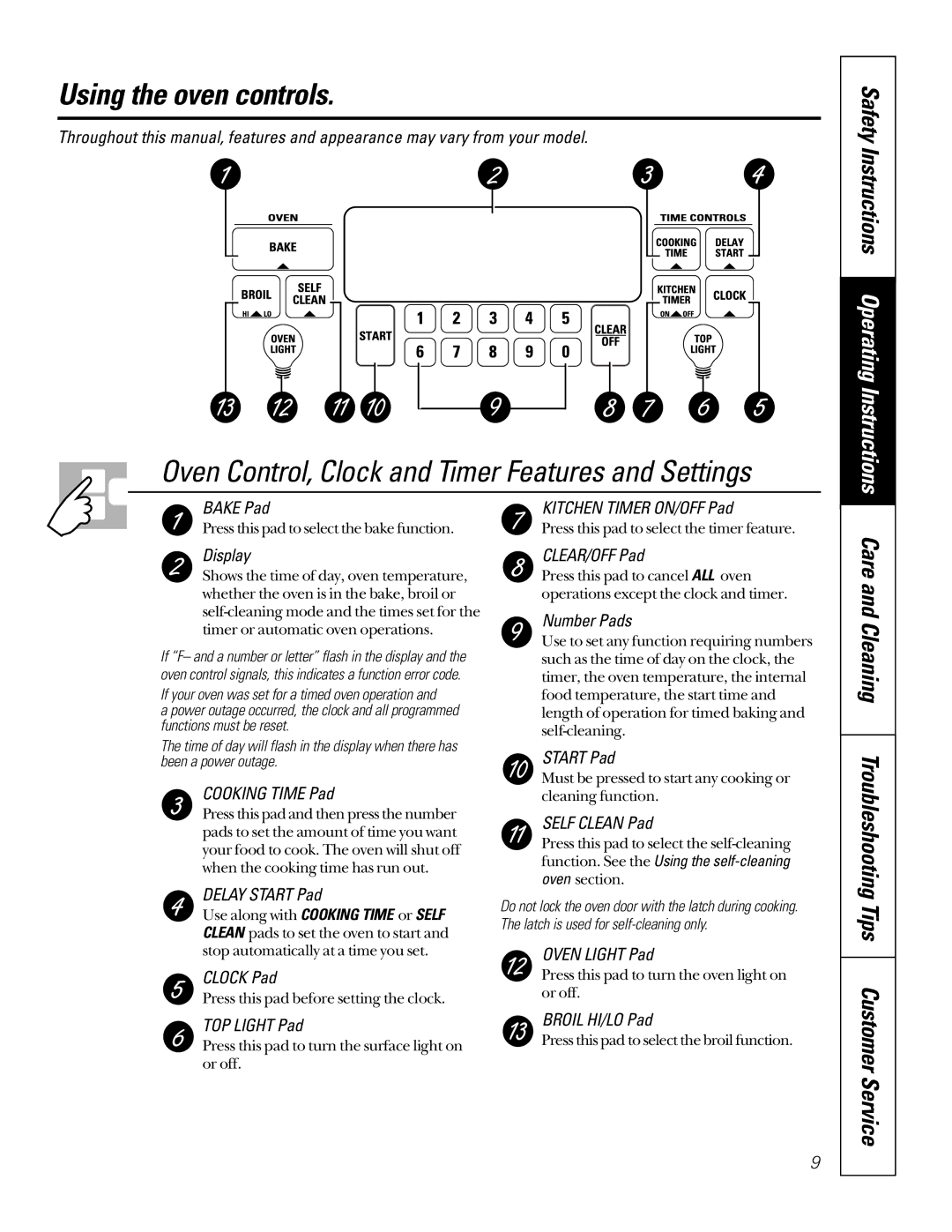 GE JBP79 owner manual Using the oven controls, Oven Control, Clock and Timer Features and Settings 