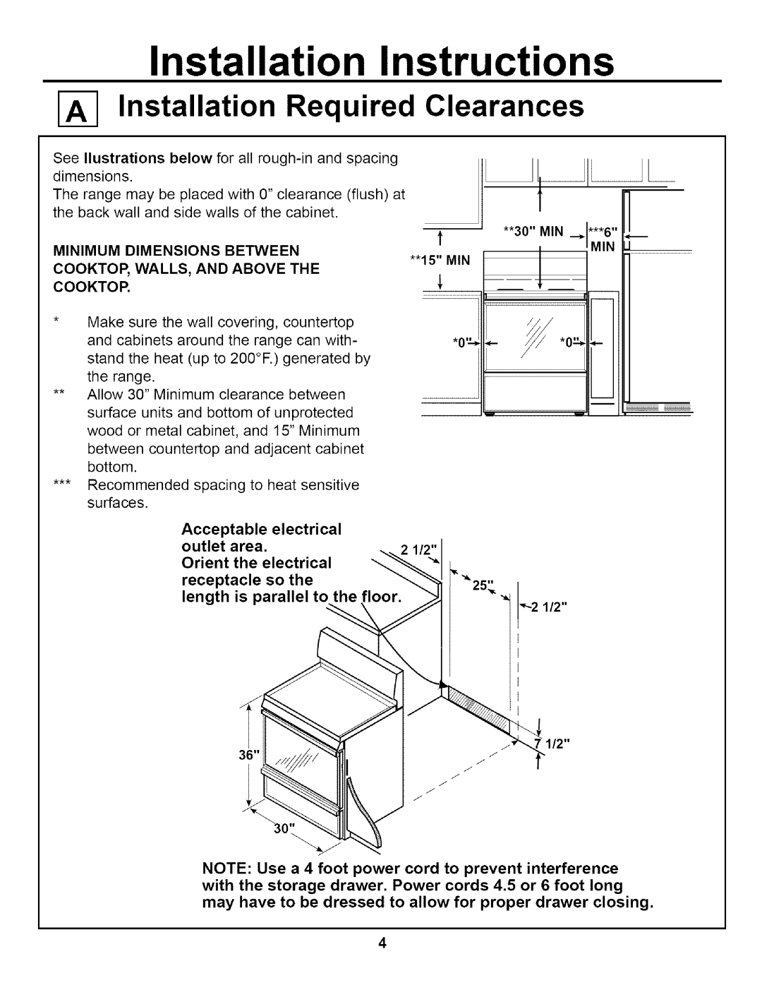 GE JBP79 installation instructions Installation Required Clearances 