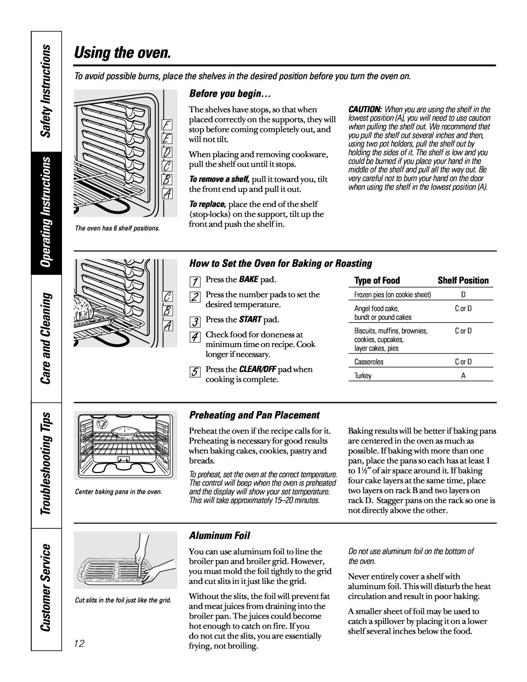 GE JBP79 Instructions, Troubleshooting Tips, Before you begin…, Preheating and Pan Placement, Aluminum Foil, Safety 