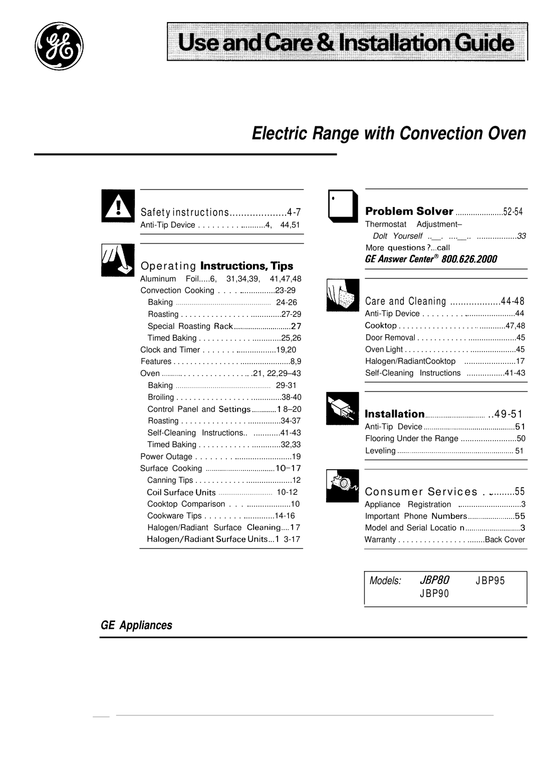 GE JBP80 warranty Iiill 