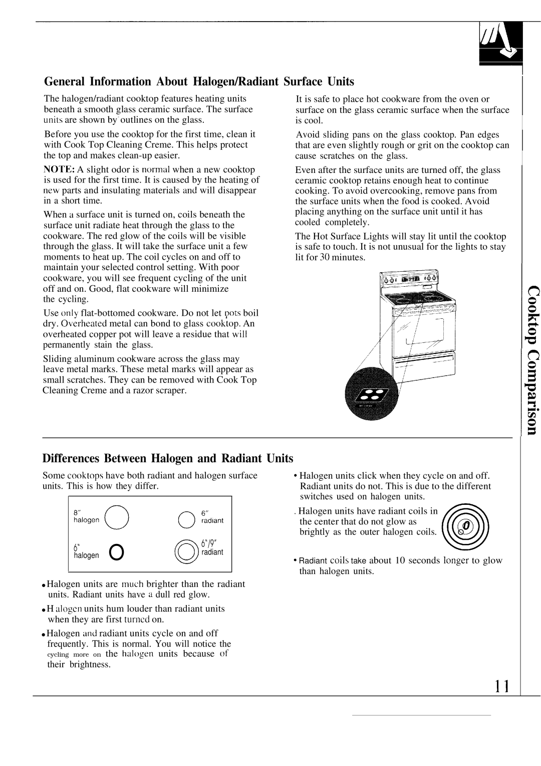 GE JBP80 warranty General Information About Halogen/Radiant Surface Units, Differences Between Halogen and Radiant Units 