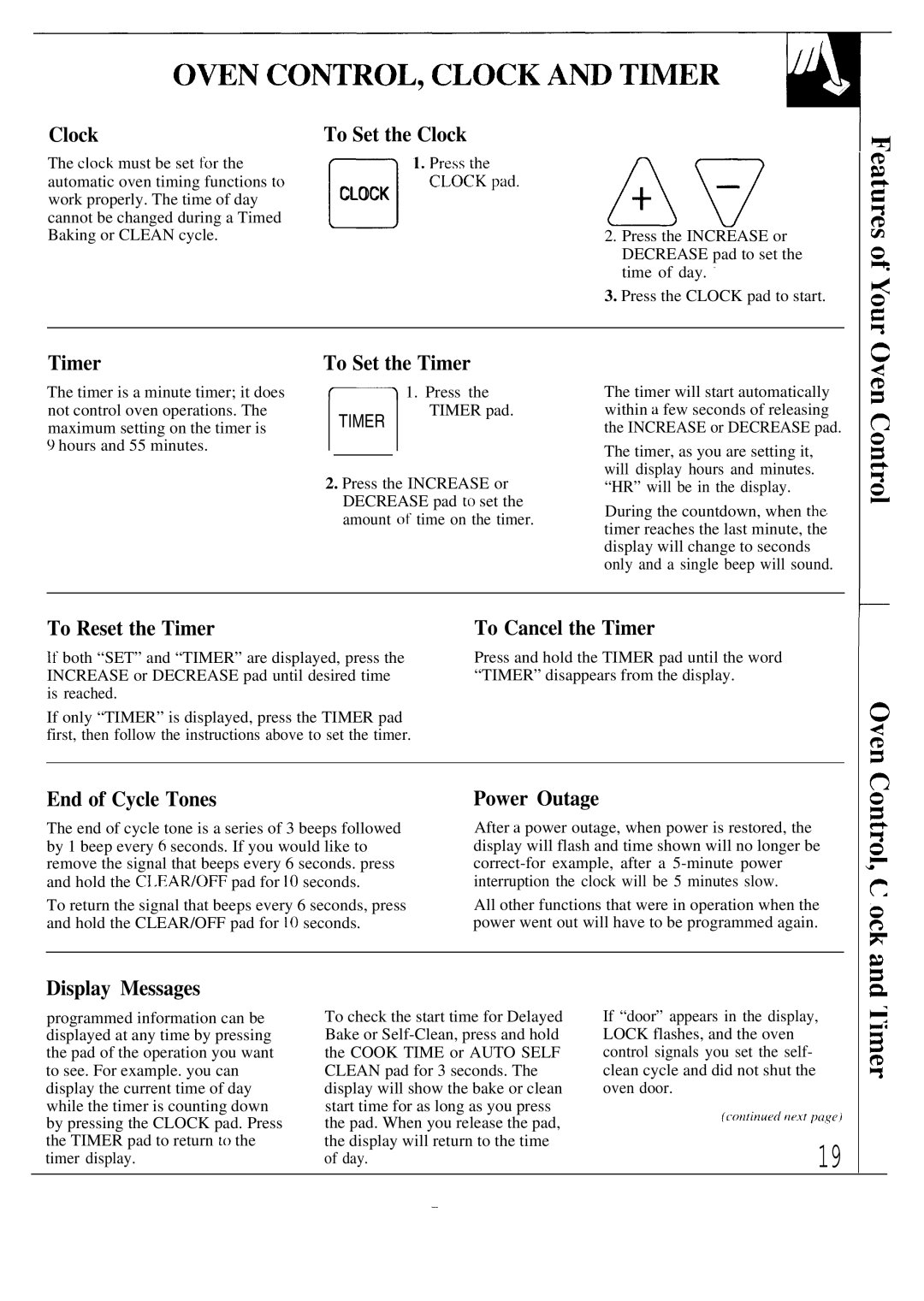 GE JBP80 warranty To Set the Clock, To Set the Timer, To Reset the Timer, End of Cycle Tones, Power Outage 