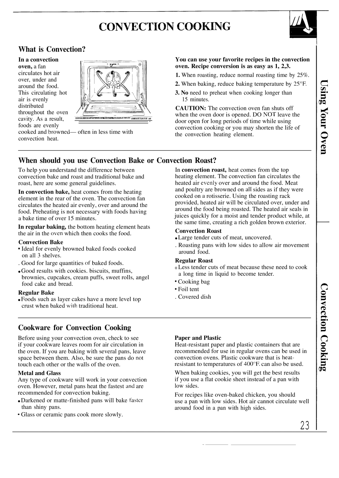 GE JBP80 What is Convection?, When should you use Convection Bake or Convection Roast?, Cookware for Convection Cooking 