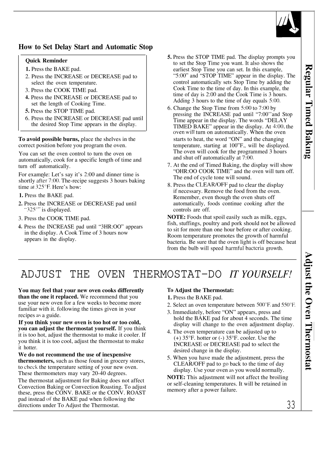 GE JBP80 Adjust the Oven THERMOSTAT-DO IT Yourself, How to Set Delay Start and Automatic Stop, To Adjust the Thermostat 