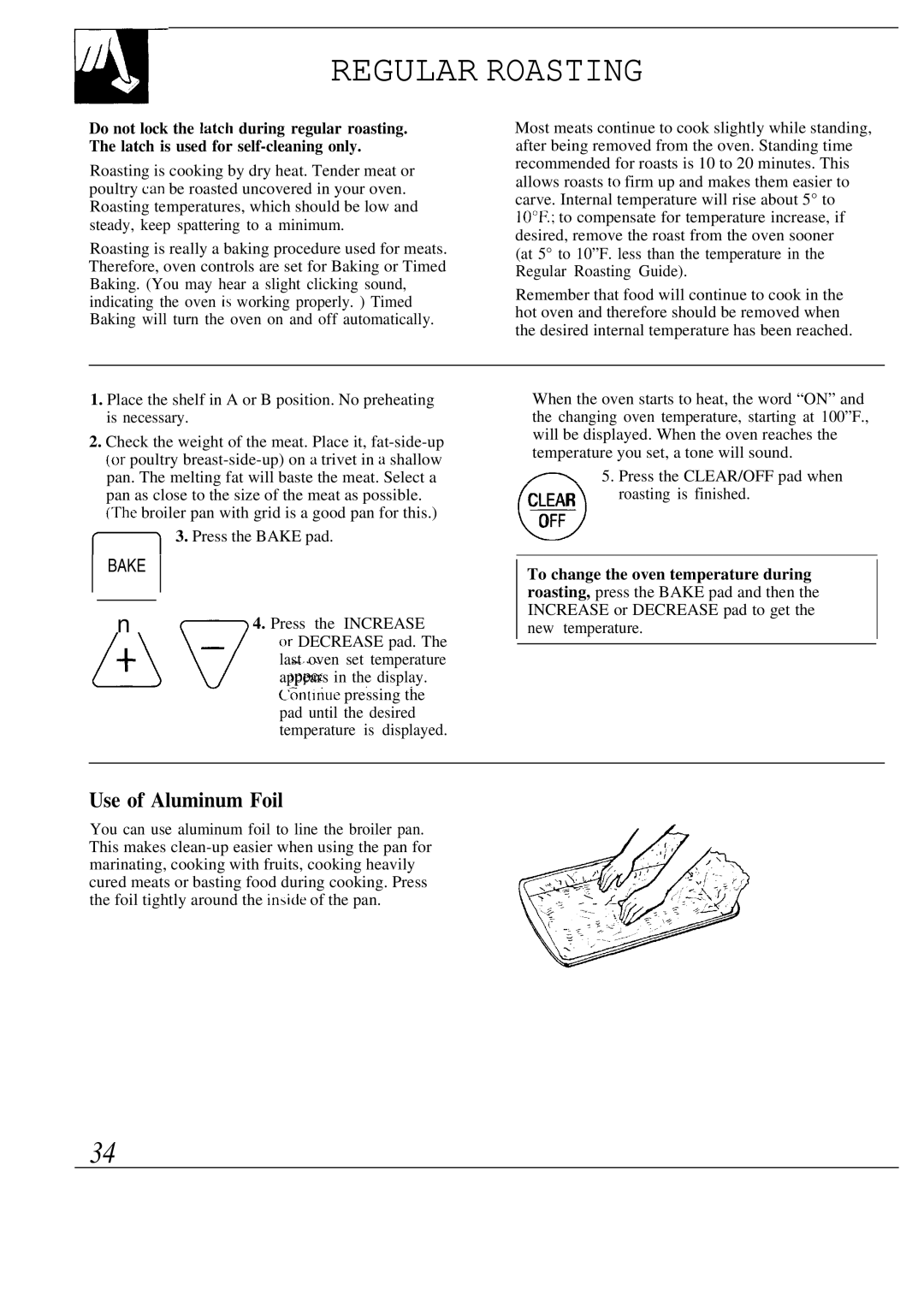 GE JBP80 warranty Use of Aluminum Foil, Clear OFF Bake 