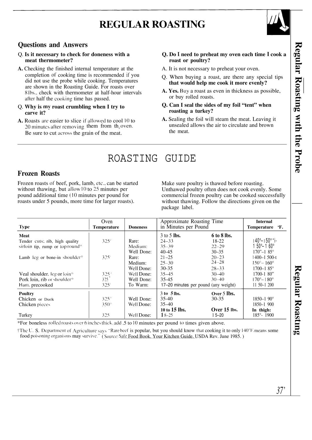 GE JBP80 warranty Roasting Guide, Questions and Answers, Frozen Roasts 