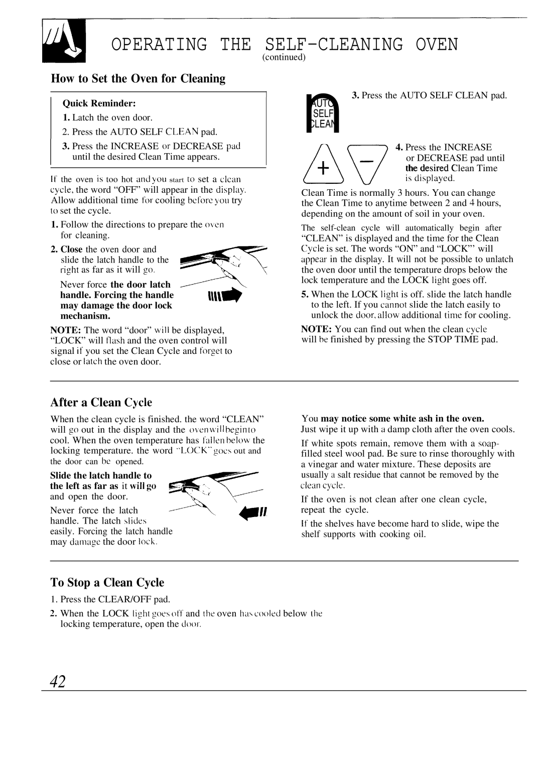 GE JBP80 Operating the SELF-CLEANING Oven, How to Set the Oven for Cleaning, After a Clean Cycle, To Stop a Clean Cycle 