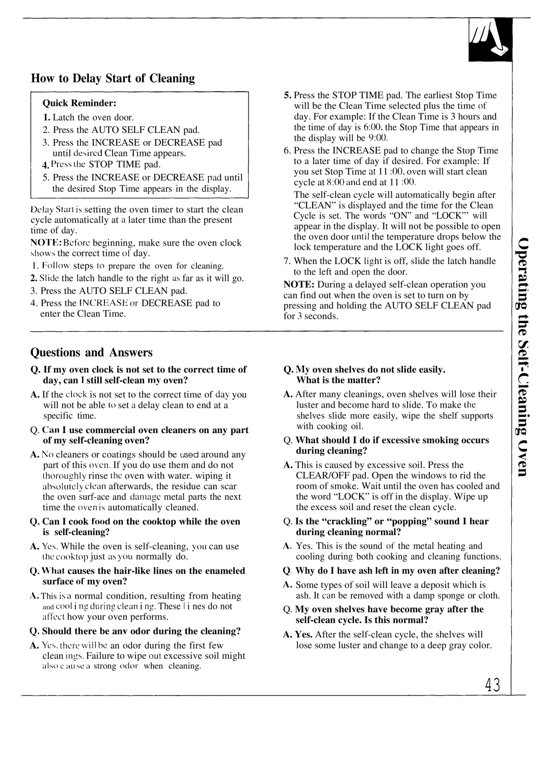 GE JBP80 warranty How to Delay Start of Cleaning, Should there be anv odor during the cleaning? 