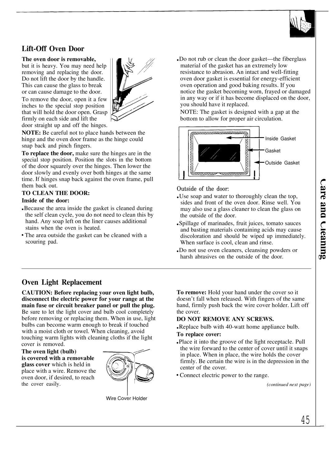 GE JBP80 warranty Lift-Off Oven Door, Oven Light Replacement 