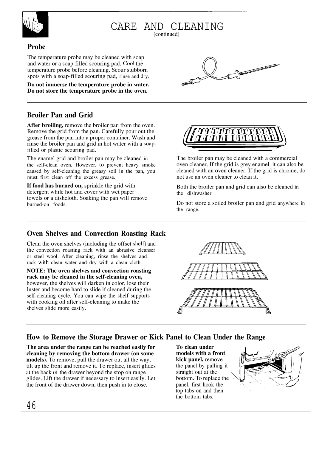 GE JBP80 Probe, Broiler Pan and Grid, Oven Shelves and Convection Roasting Rack, Top tabs on and then. the bottom tabs 