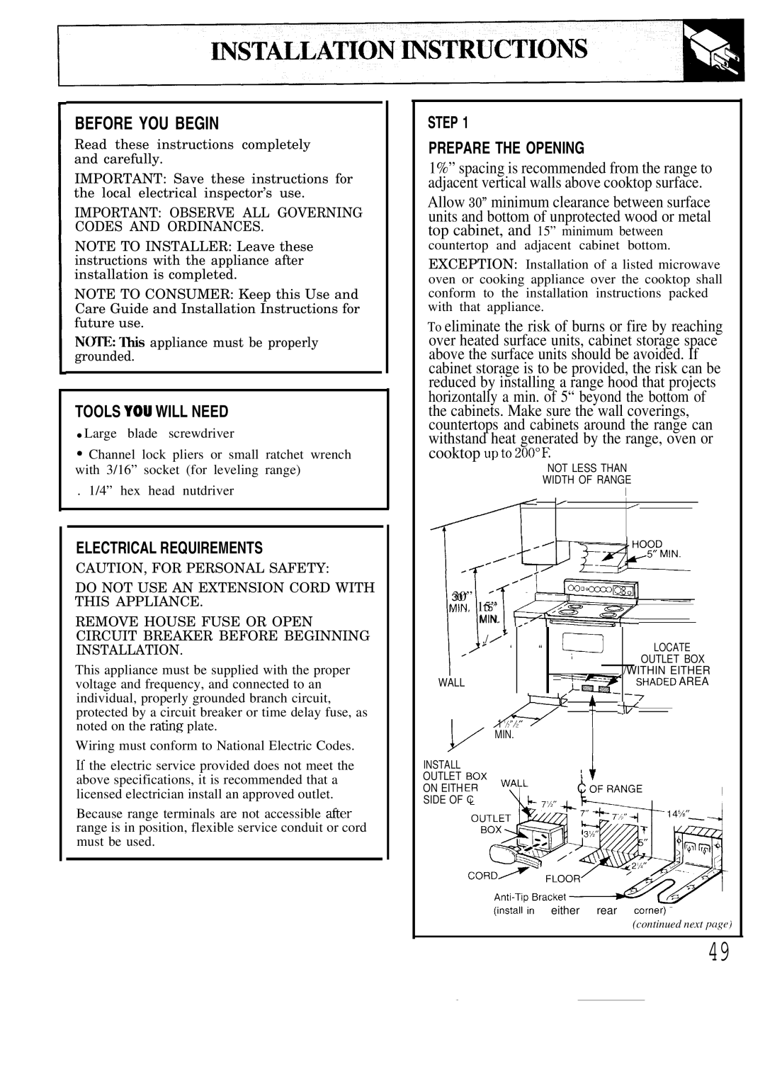 GE JBP80 warranty Nyie lhis appliance must be properly grounded, Pl+30 ‘- ‘Q=m -- MIN 