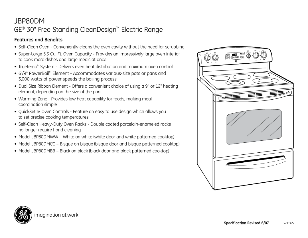 GE JBP80DMCC installation instructions Features and Benefits 