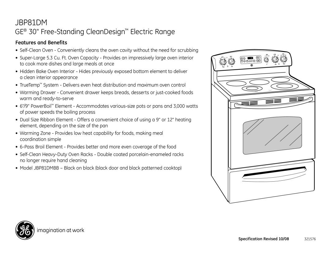 GE JBP81DM dimensions Features and Benefits 