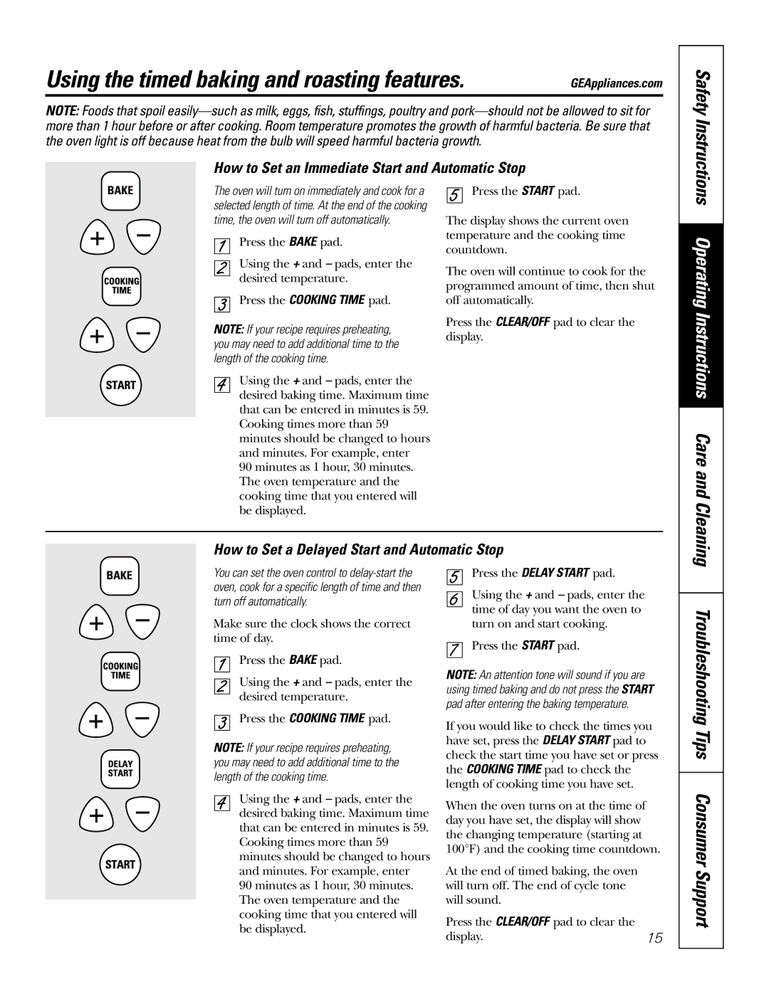 GE JBP83, JBP82 Using the timed baking and roasting features, Troubleshooting Tips Consumer Support, Safety Instructions 