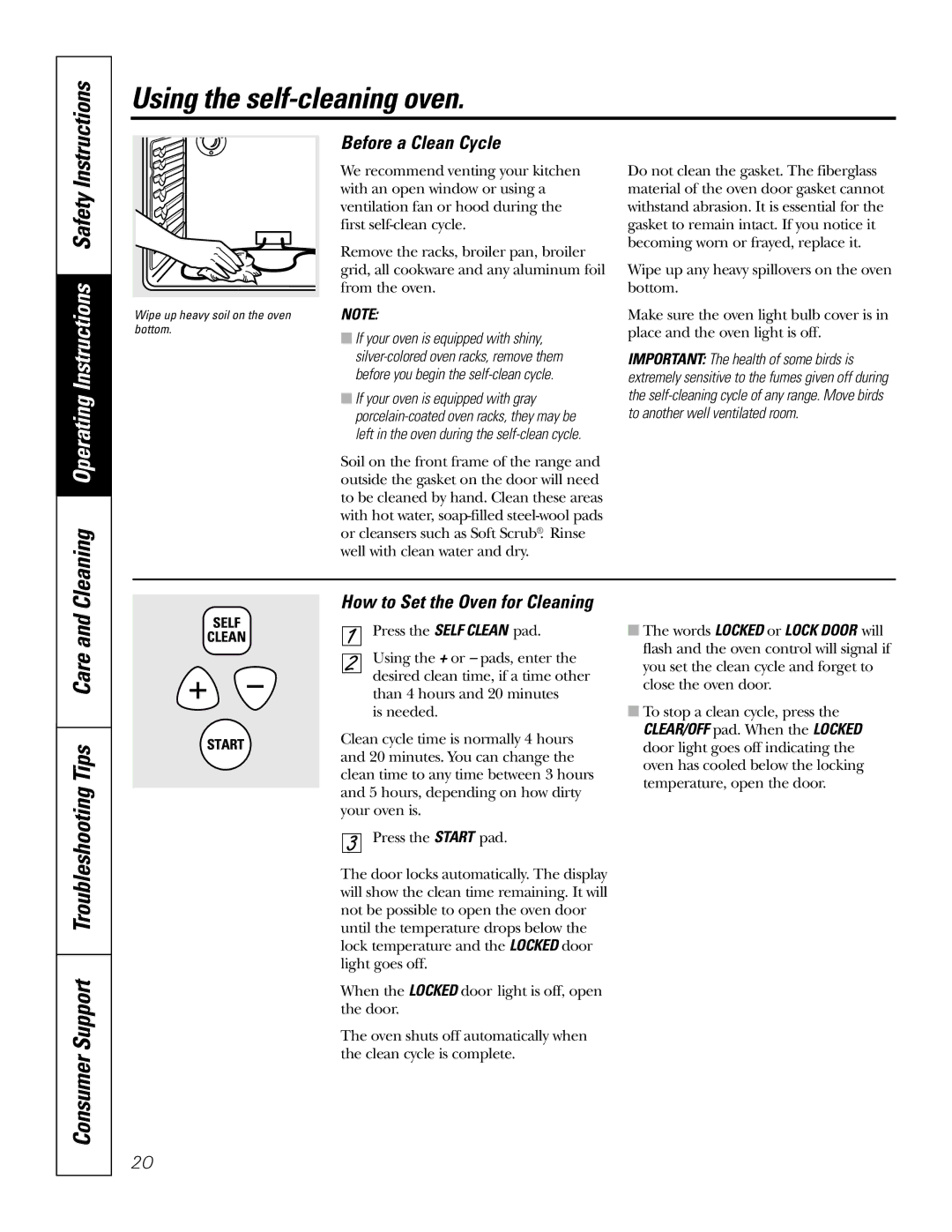 GE JBP82, JBP83 owner manual Using the self-cleaning oven, Cleaning Operating Instructions Safety, Before a Clean Cycle 