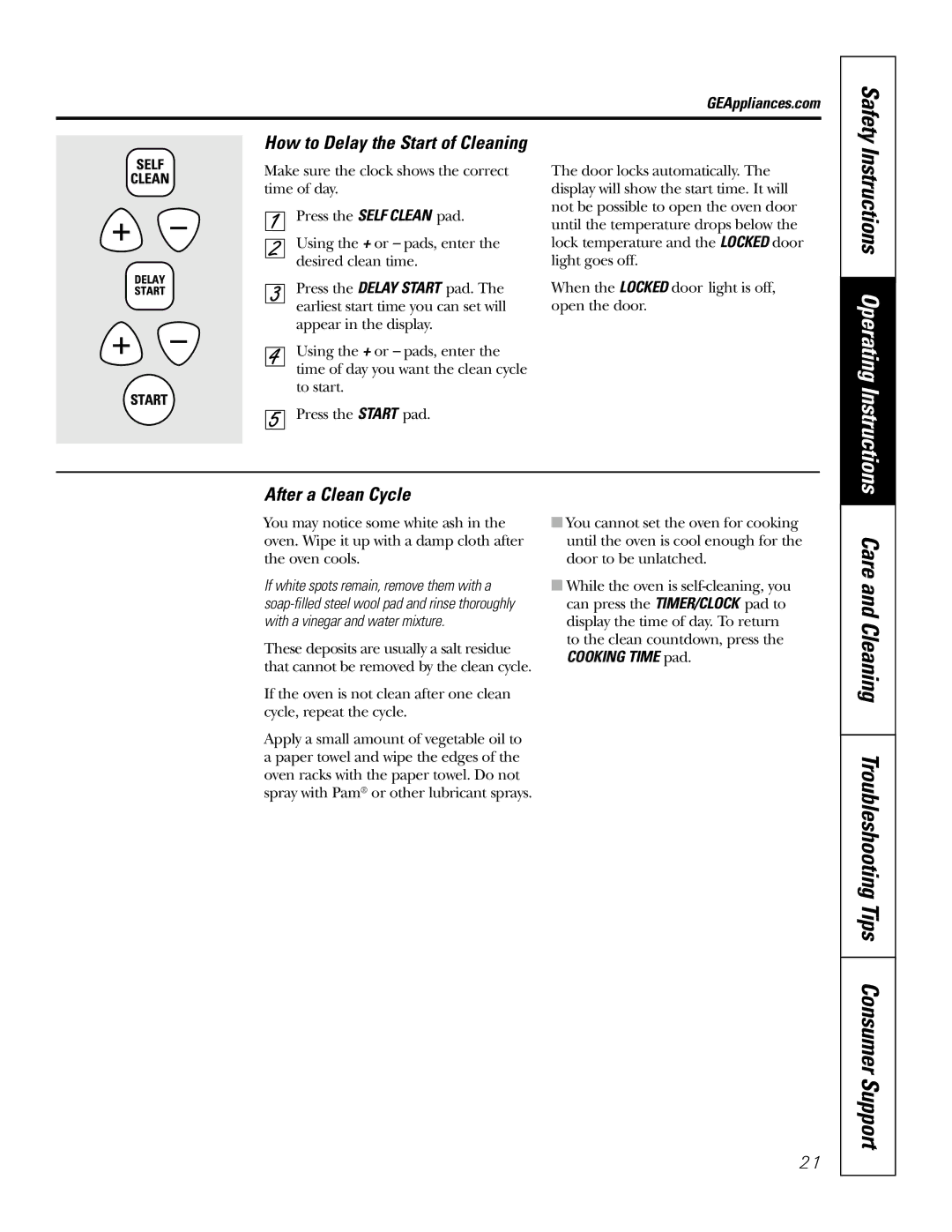 GE JBP83, JBP82 owner manual After a Clean Cycle, How to Delay the Start of Cleaning, Cooking Time pad 