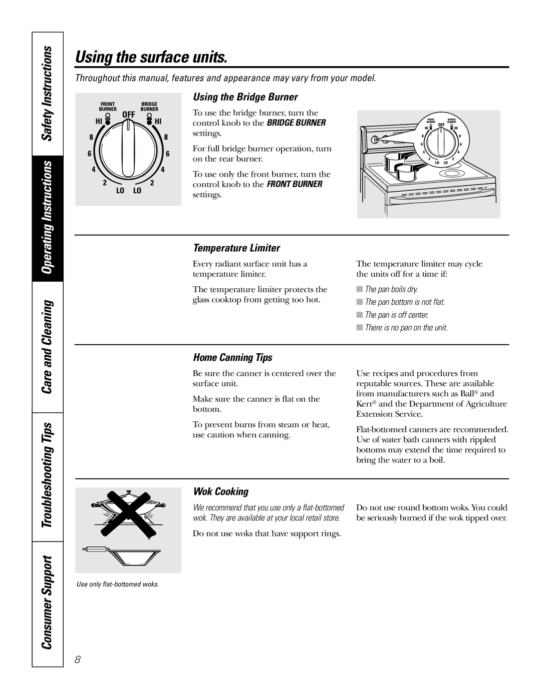 GE JBP82, JBP83 owner manual Cleaning, Consumer Support Troubleshooting 