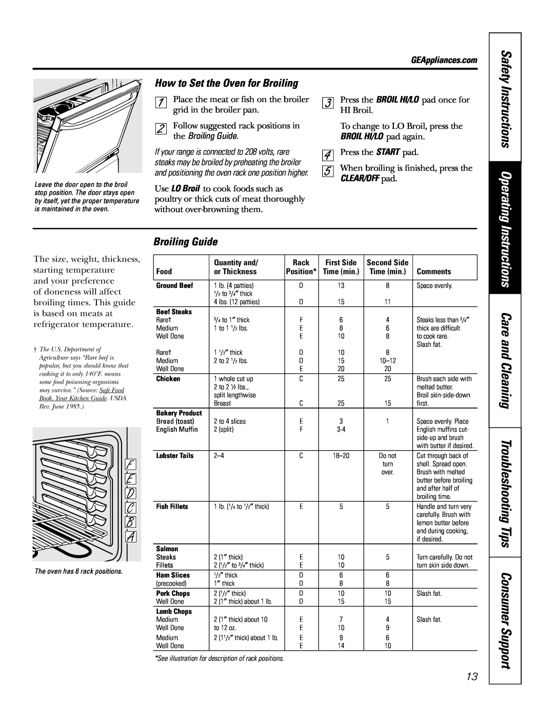 GE JBP83, JBP82 owner manual How to Set the Oven for Broiling, Broiling Guide, Instructions Operating, Safety 