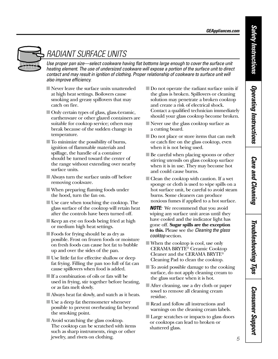 GE JBP82 owner manual Radiant Surface Units 