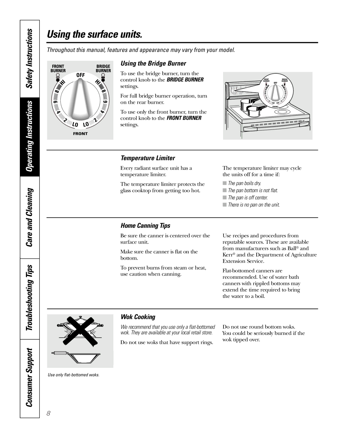 GE JBP82 owner manual Instructions Safety Instructions, Cleaning Operating, Consumer Support 