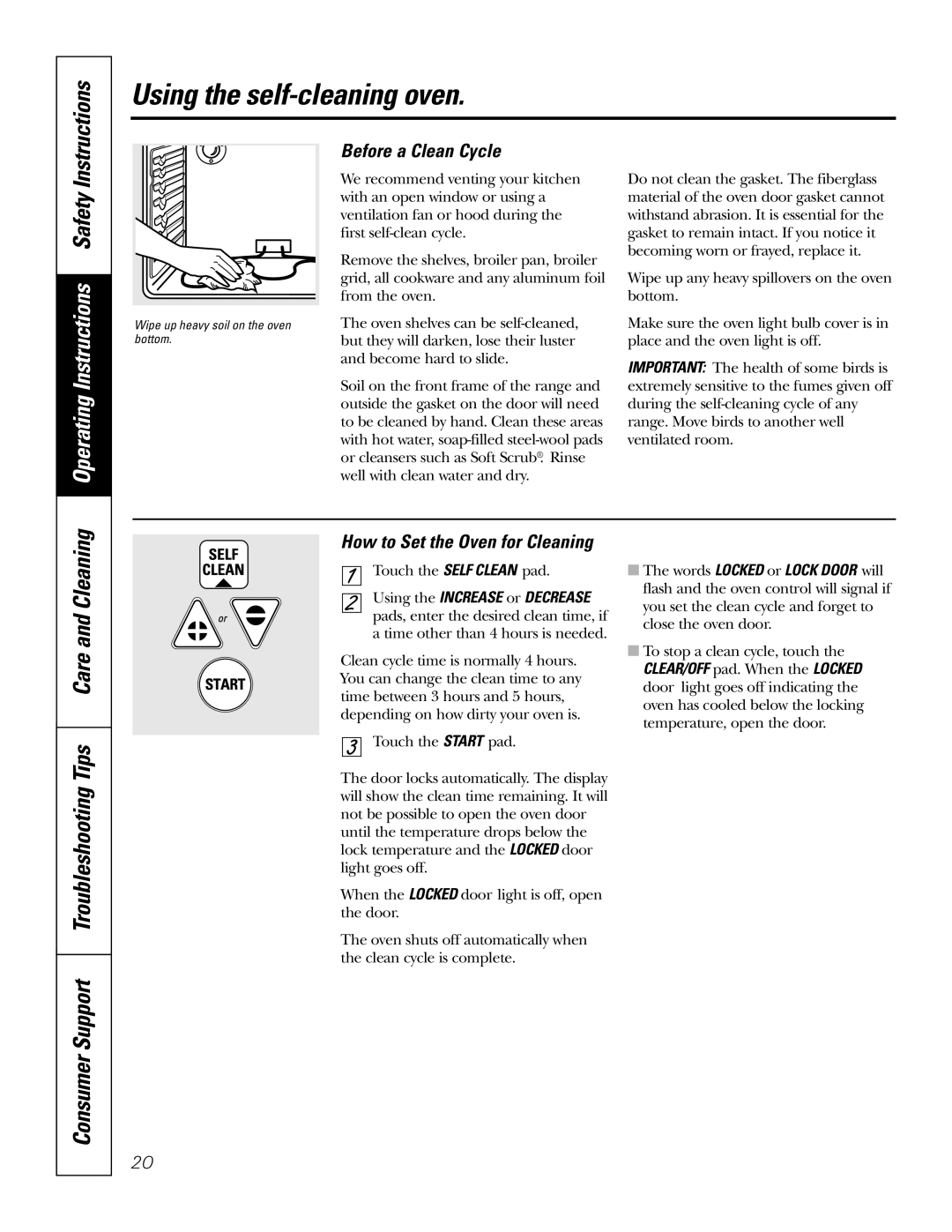 GE JBP82 owner manual Using the self-cleaningoven, Operating Instructions Safety, Before a Clean Cycle 