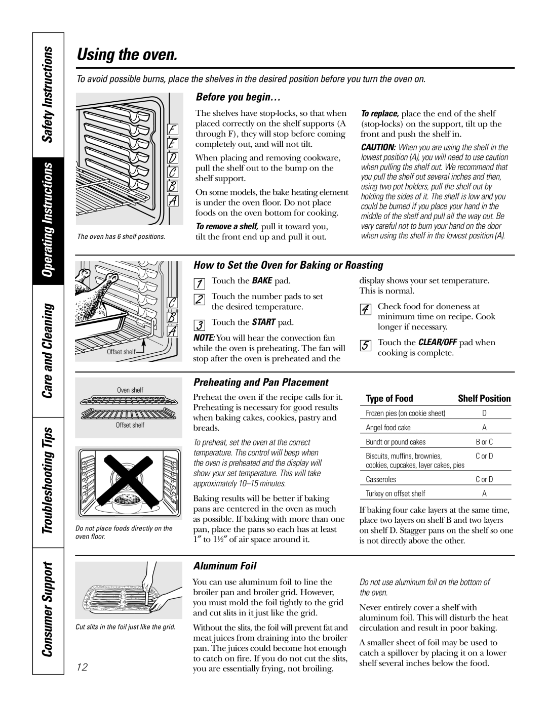 GE JBP84 owner manual Using the oven, Cleaning, Consumer Support 