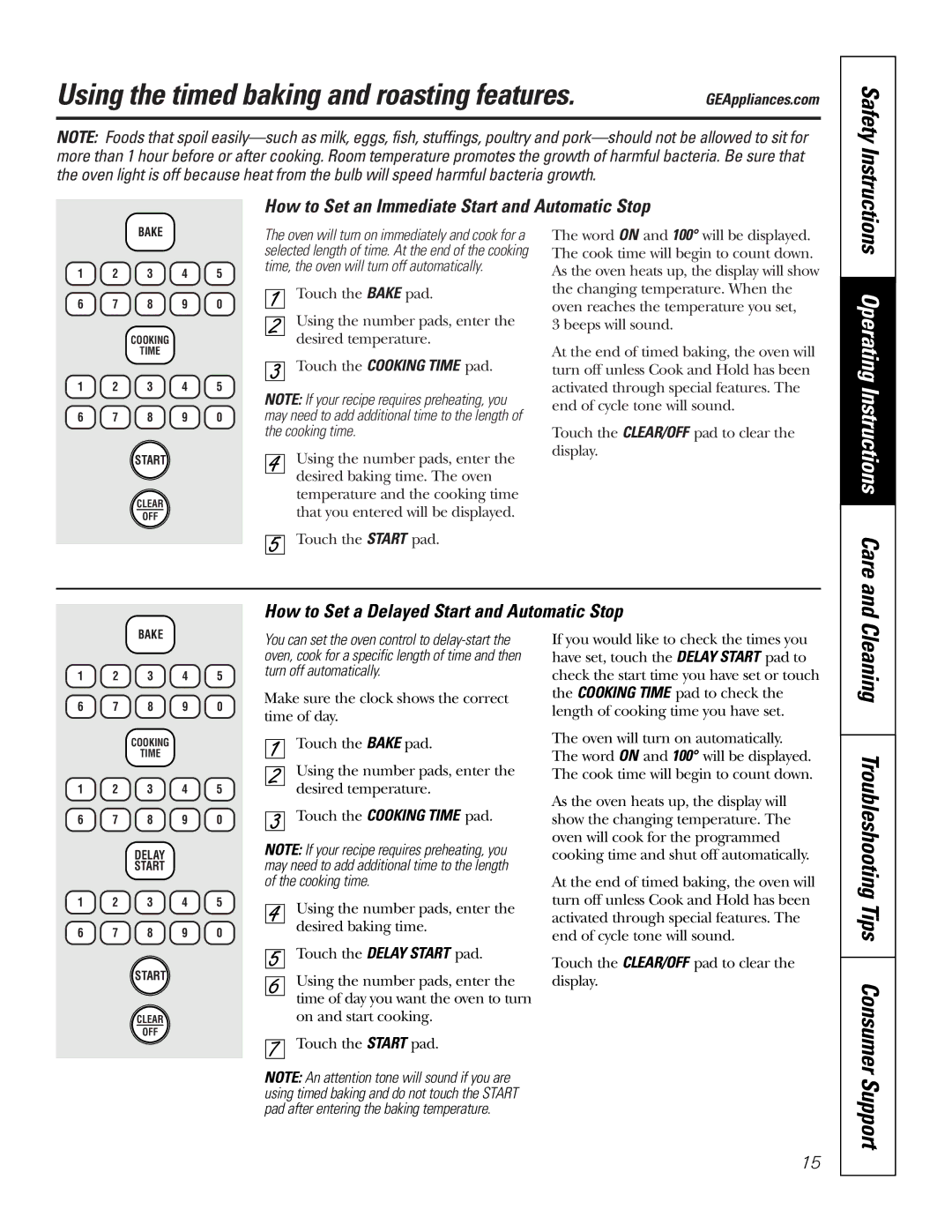 GE JBP84 owner manual Using the timed baking and roasting features, Support, Cleaning Troubleshooting Tips Consumer 