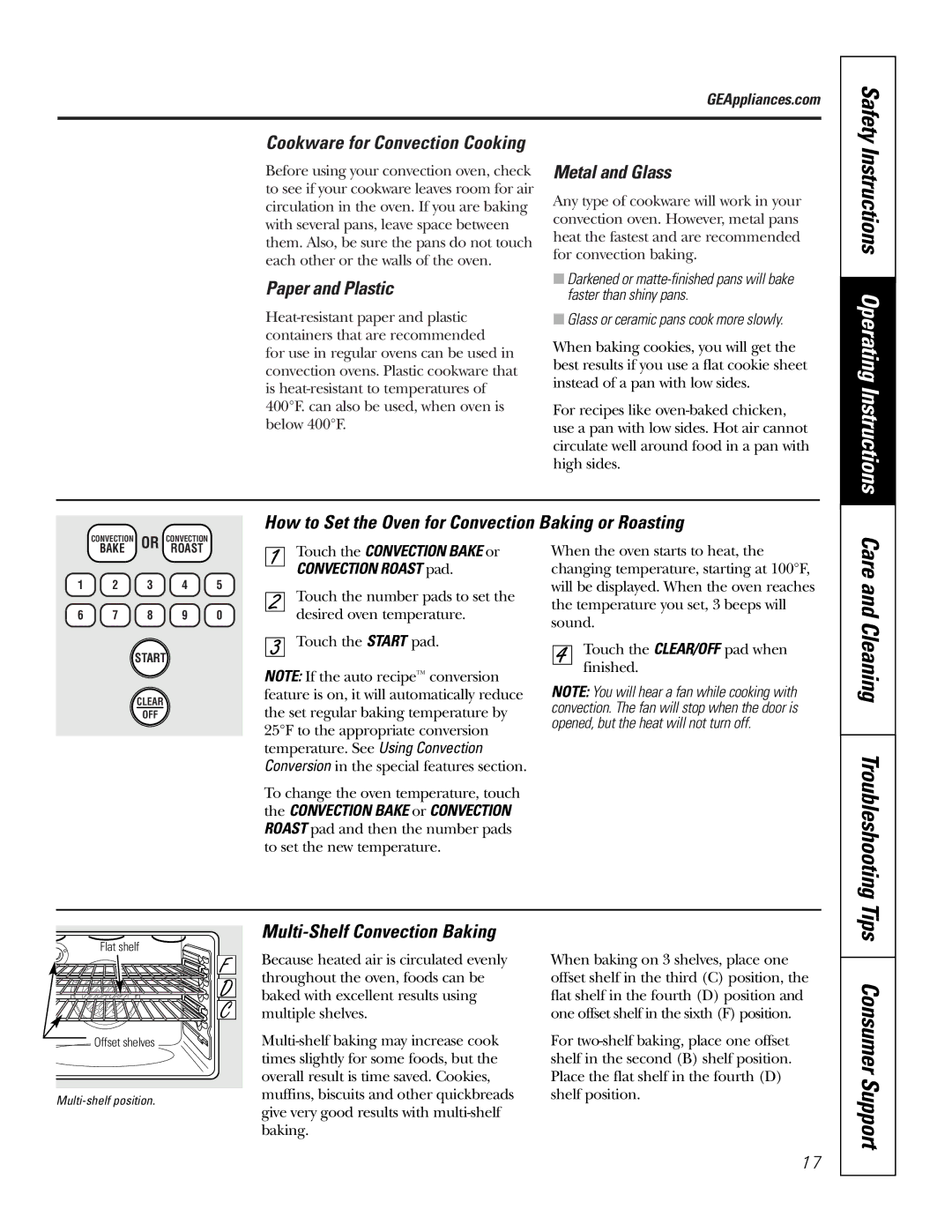 GE JBP84 owner manual Paper and Plastic, Metal and Glass, How to Set the Oven for Convection Baking or Roasting 