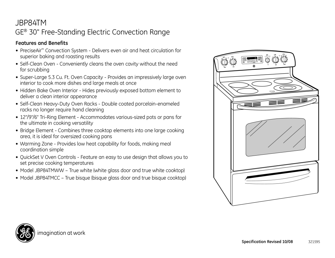 GE JBP84TMCC, JBP84TMWW dimensions Features and Benefits 