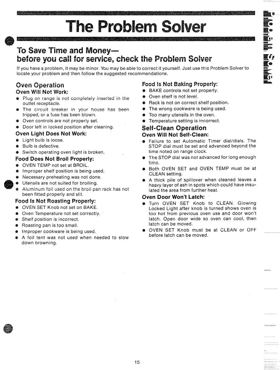 GE 49-4540 Food is Not Roasting Properly, Rxxii Is Not Eh3kirIgProperly, Oven WWiUNot SeWClear9, Oven Door Won’t Latch 