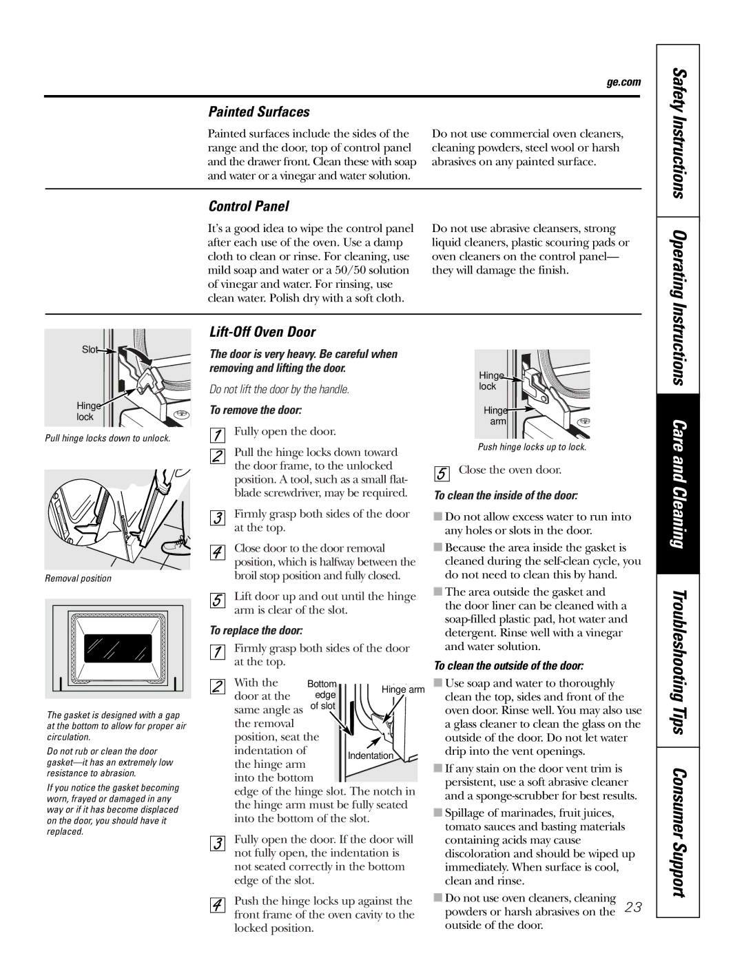 GE JBP89 owner manual Operating, Painted Surfaces, Control Panel, Lift-Off Oven Door, To clean the outside of the door 