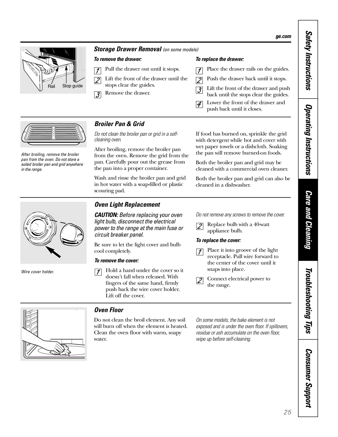 GE JBP89 owner manual Tips Consumer Support, Instructions Care 