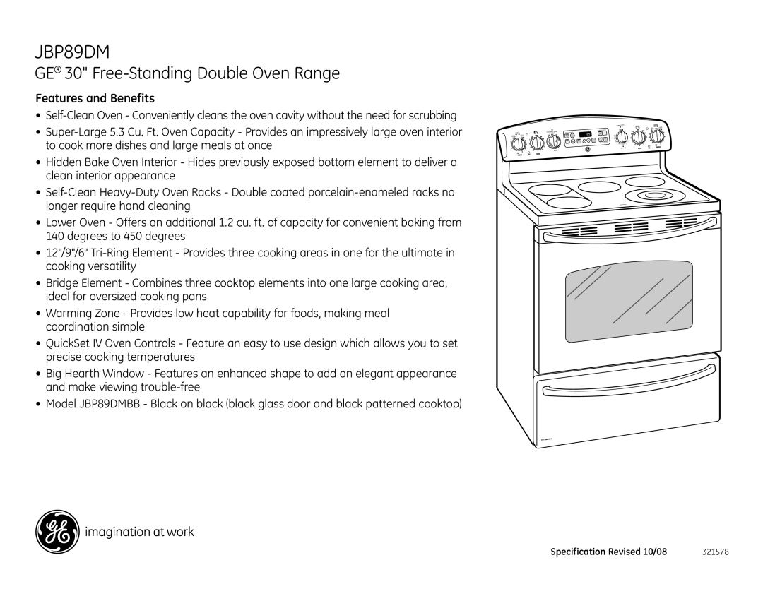 GE JBP89DM dimensions Features and Benefits 