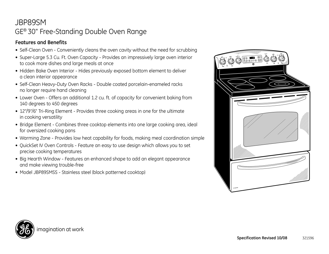 GE JBP89SM dimensions Features and Benefits 