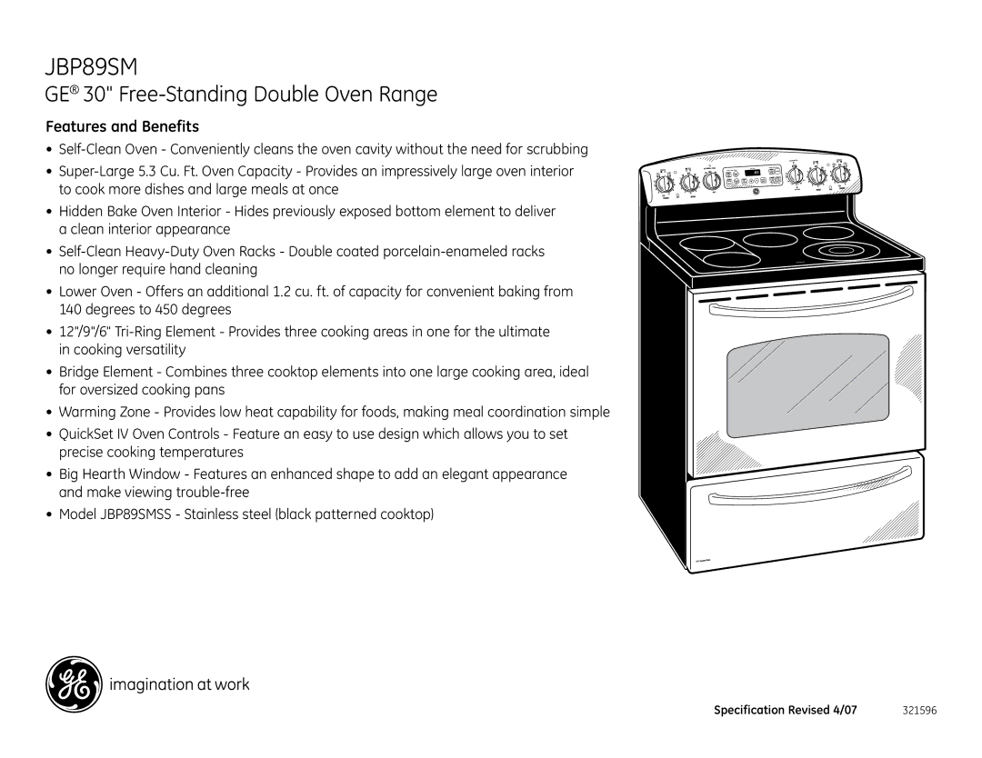 GE JBP89SMSS installation instructions Features and Benefits 