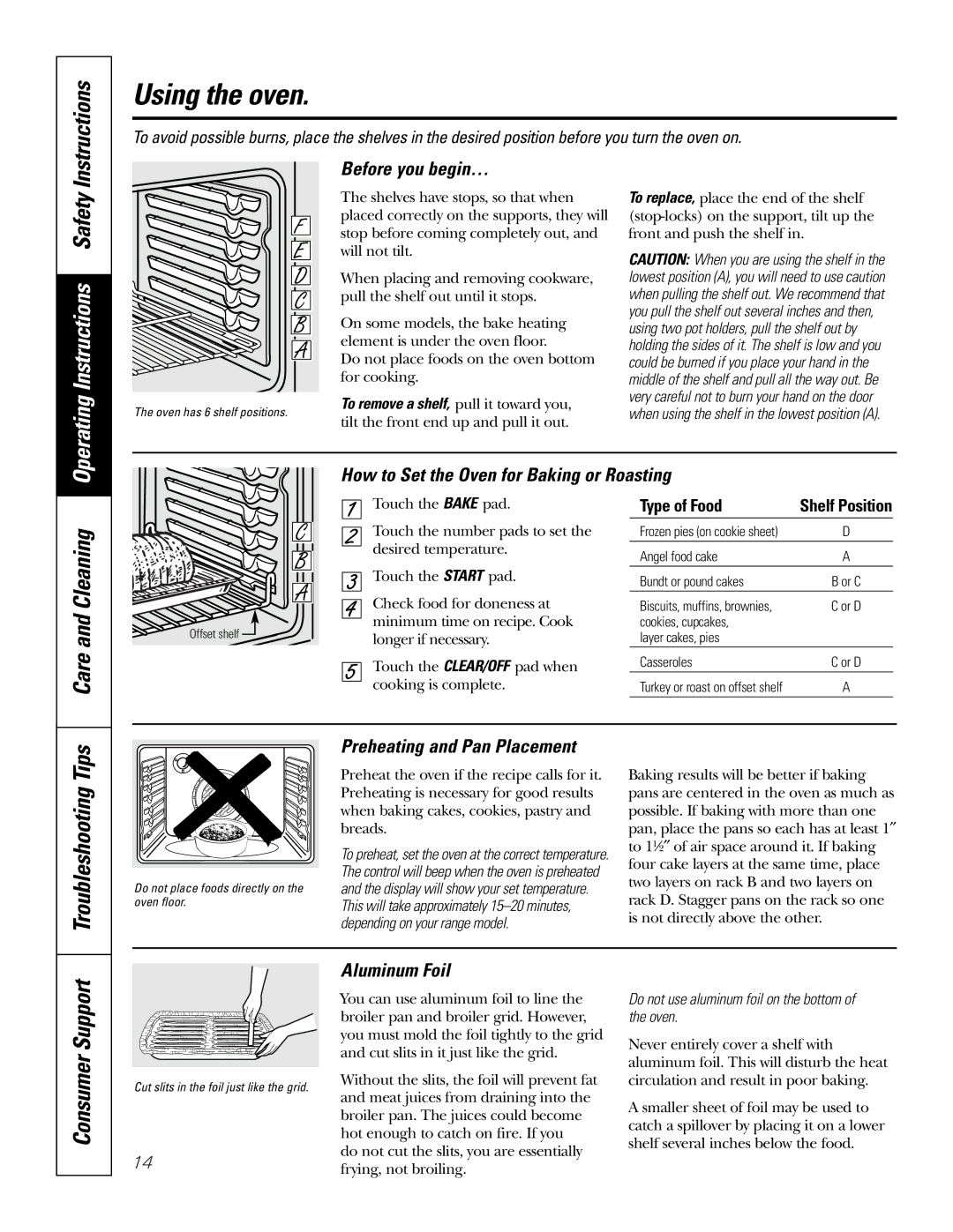 GE JBP90 owner manual Troubleshooting Tips, Before you begin…, Preheating and Pan Placement, Aluminum Foil 