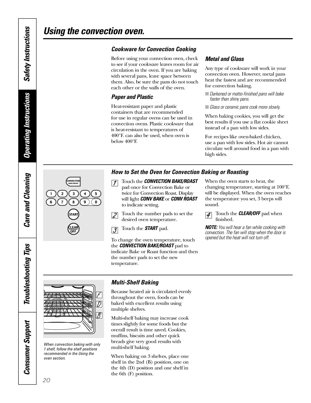 GE JBP90 Paper and Plastic, Metal and Glass, How to Set the Oven for Convection Baking or Roasting, Multi-Shelf Baking 