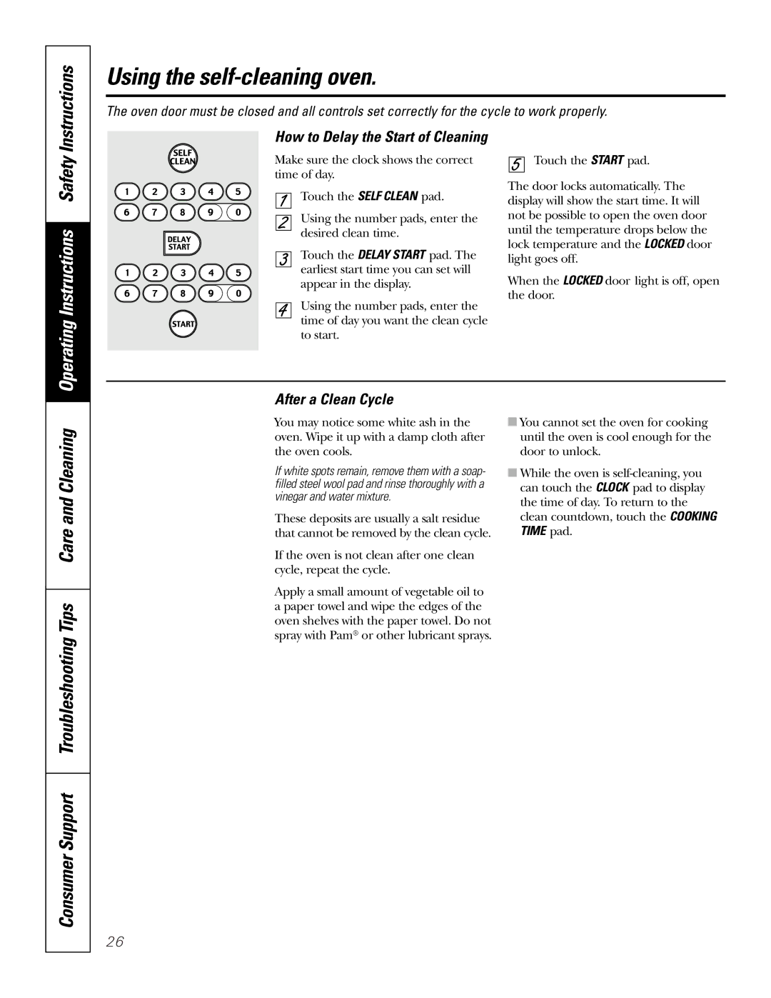 GE JBP90 owner manual After a Clean Cycle, How to Delay the Start of Cleaning 