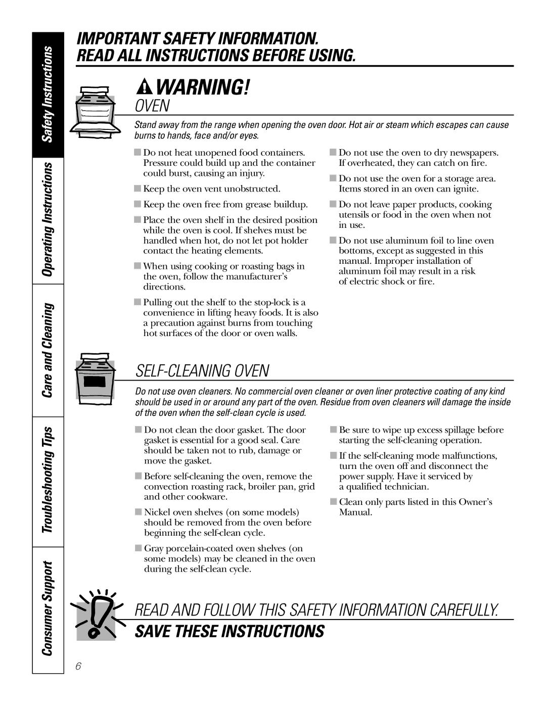 GE JBP90 owner manual Oven, Care 