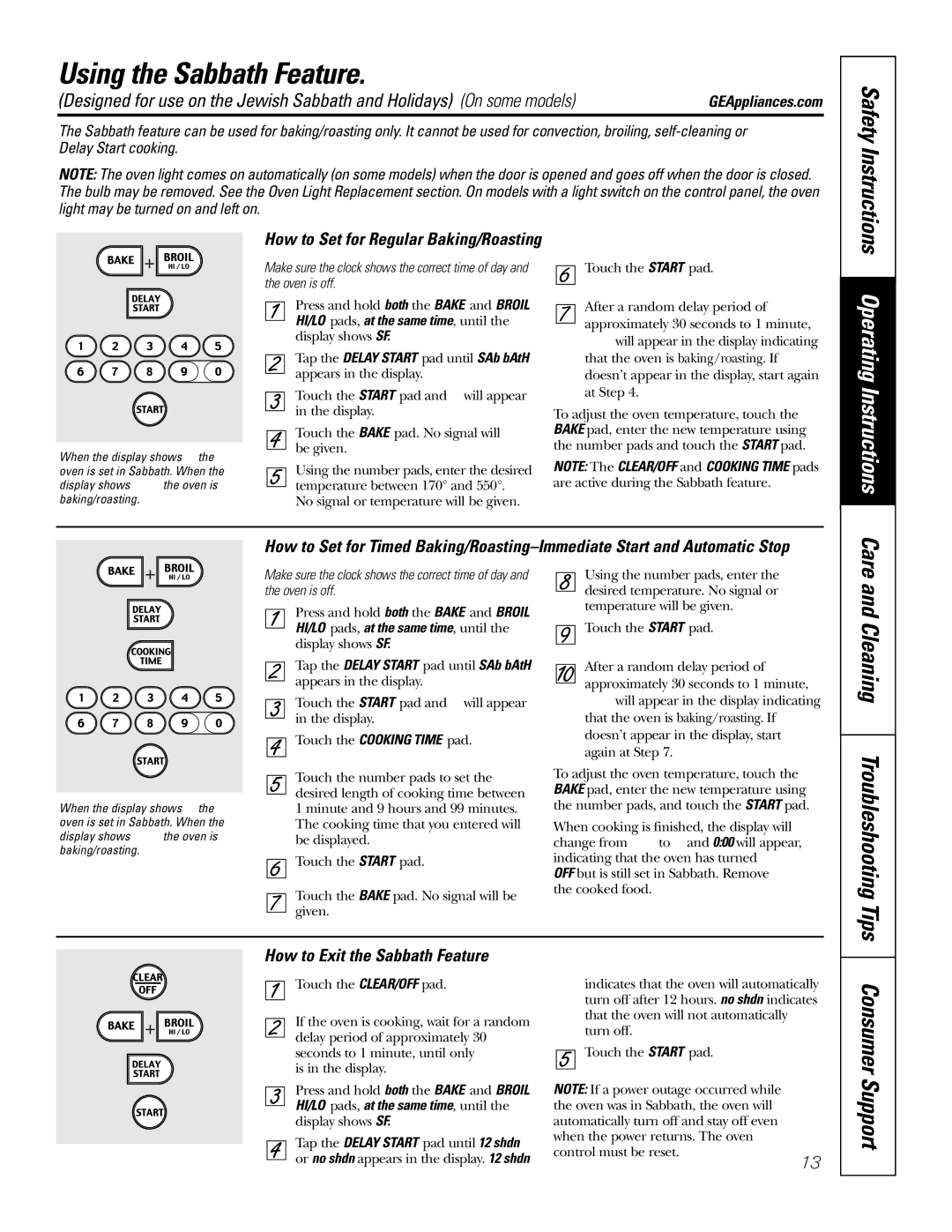 GE 49-80117-1, JBP91 Using the Sabbath Feature, Care and Cleaning Troubleshooting Tips, How to Exit the Sabbath Feature 