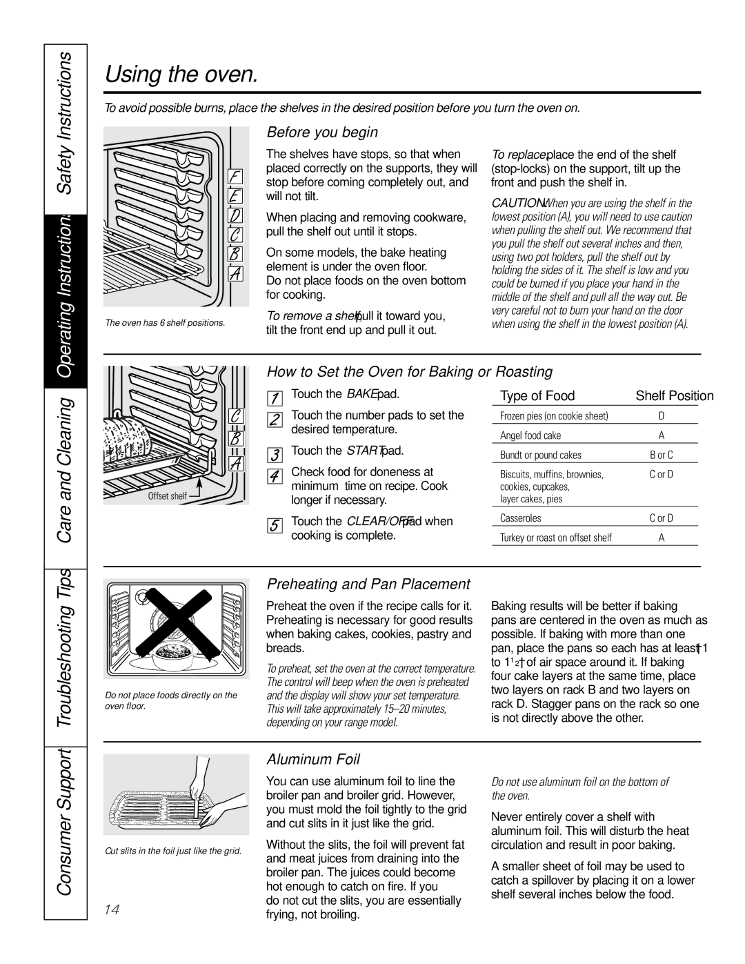 GE 164D4290P075-1, JBP91, 49-80117-1 Troubleshooting Tips, Before you begin…, Preheating and Pan Placement, Aluminum Foil 