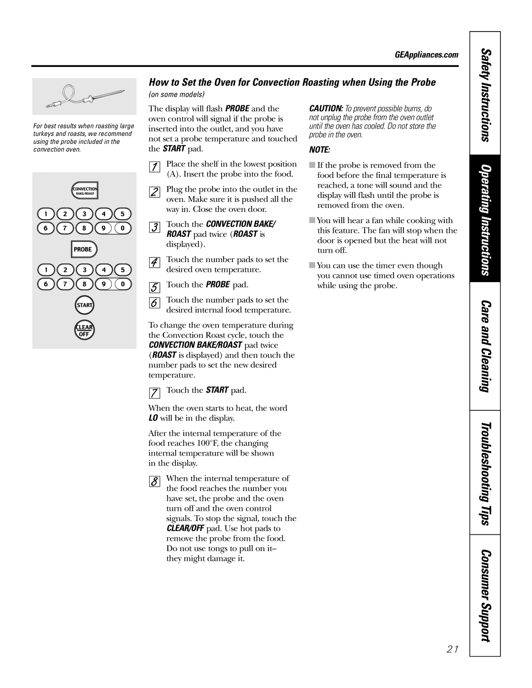 GE JBP91, 49-80117-1 Troubleshooting Tips Consumer Support, Instructions Operating Instructions Care and Cleaning 